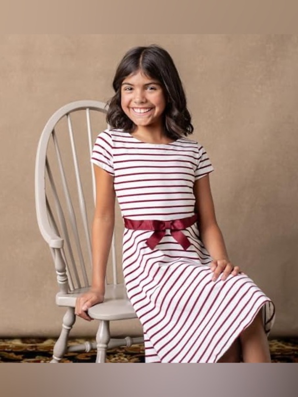 Hope & Henry Girls' Skater Striped Ribbon Waist Dress Independence Day Organic